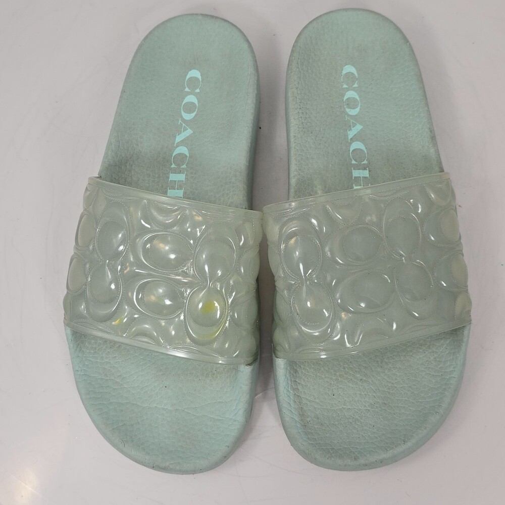 Coach Unna Light Teal Signature Sport Slide/Slides Women 6 Jelly Flip Flops Spot - Picture 10 of 16